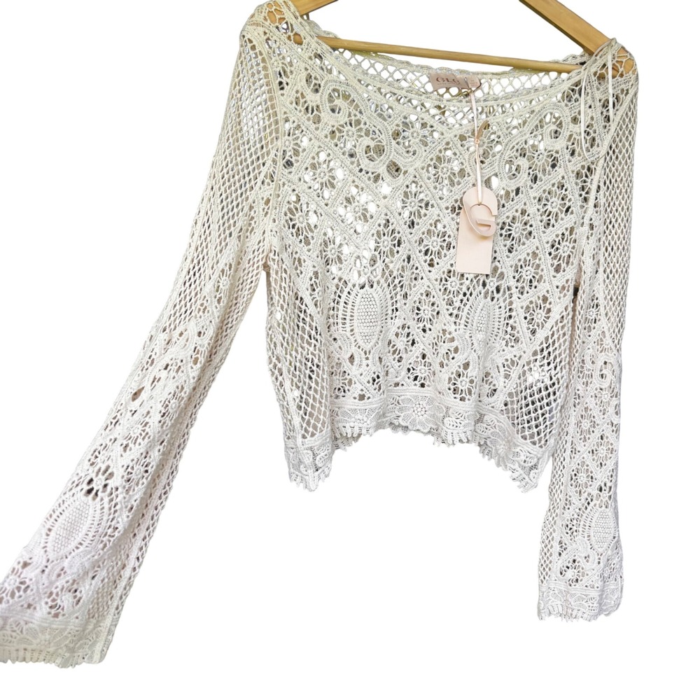 NEW Women's Crochet Long Sleeve Top Size M Cotton Cottagecore Boho Fairy Granola